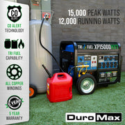 Image of DuroMax XP15000HXT 15,000 Watt Tri Fuel Portable HXT Generator w/ CO Alert Generator DuroMax 