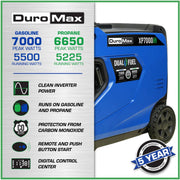 Image of DuroMax XP7000iH 7,000 Watt Portable Dual Fuel Inverter Generator w/ CO Alert Generator DuroMax 