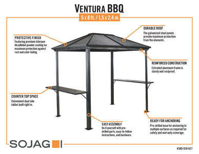 Sojag BBQ Ventura Hardtop 5' x 8' Grill Gazebo Gazebo SOJAG 