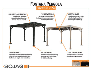 Sojag Fontana Aluminum Frame 10 x 12 ft Pergola with Shade Pergola SOJAG 