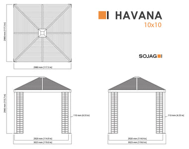 Sojag Havana 10 x 10 ft. Aluminum Frame Gazebo with Optional Planters Gazebo SOJAG 
