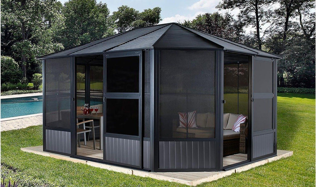 The 4-Season Roof – Sunroom Dark Gray Steel Better Charleston with Backyard Kit Sojag